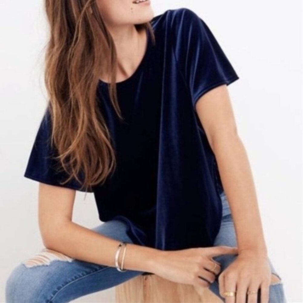 Madewell Elegant Deep Blue Midnight Velvet Top